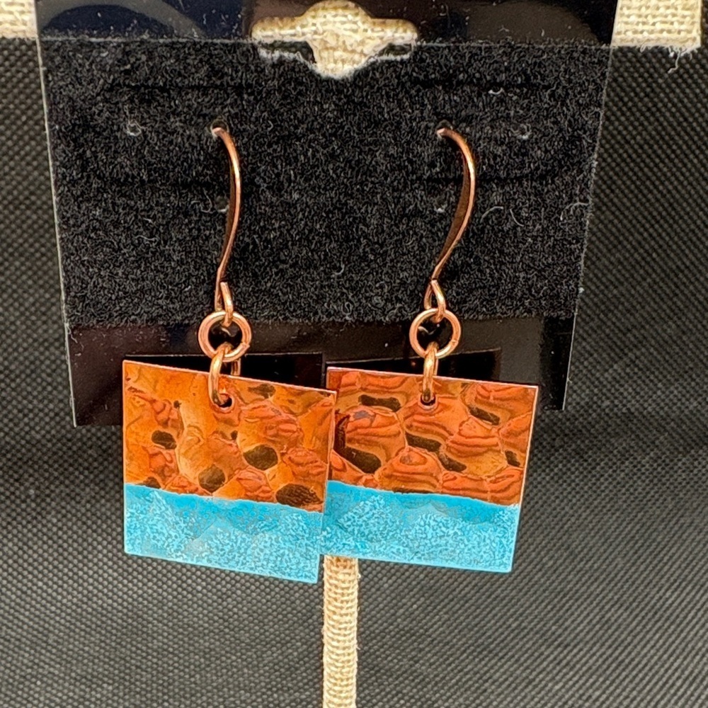 Copper and Turquoise Square Earrings